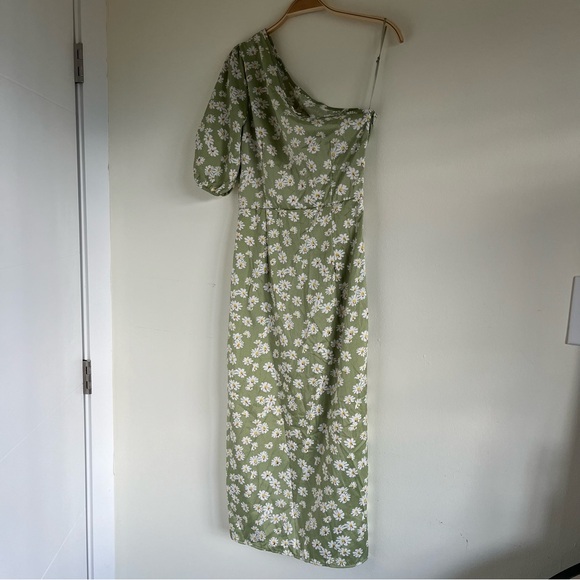 🆕 One Shoulder Daisy Green Midi Dress - Picture 5 of 10